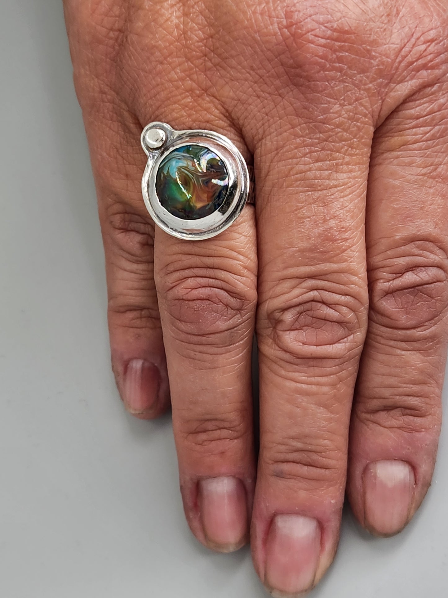 Sterling silver and lampwork glass bead circle ring