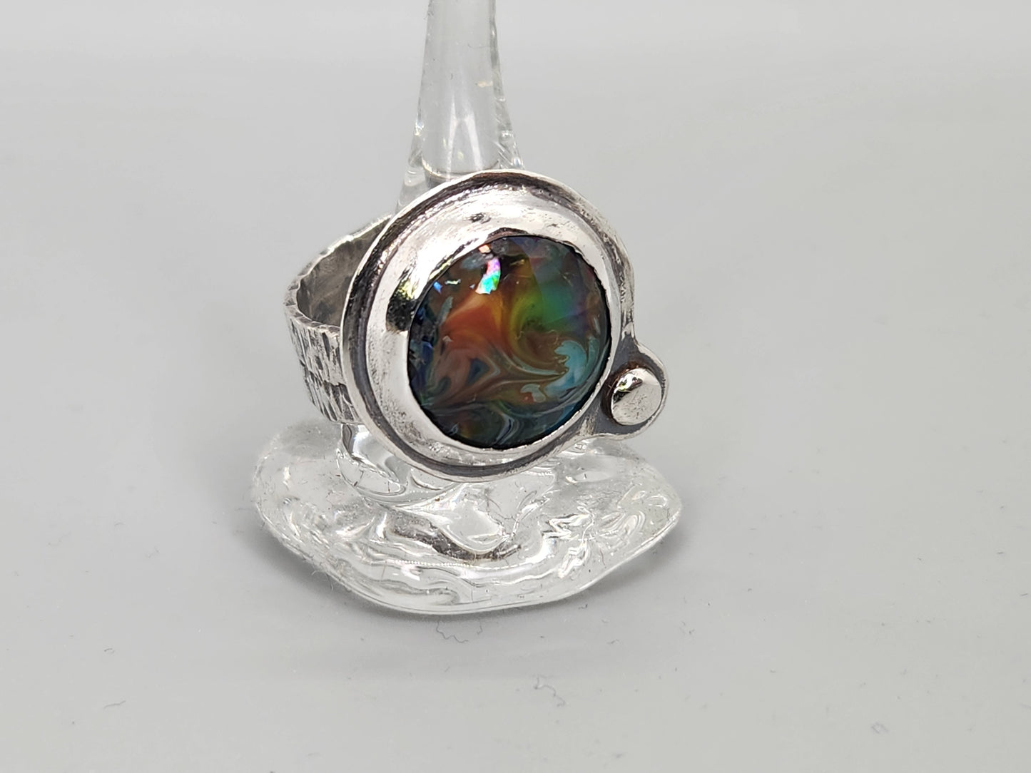 Sterling silver and lampwork glass bead circle ring