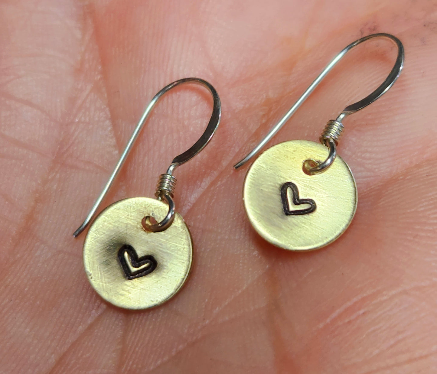 Tiny heart brass earrings