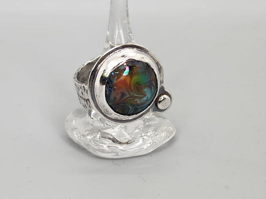 Sterling silver and lampwork glass bead circle ring