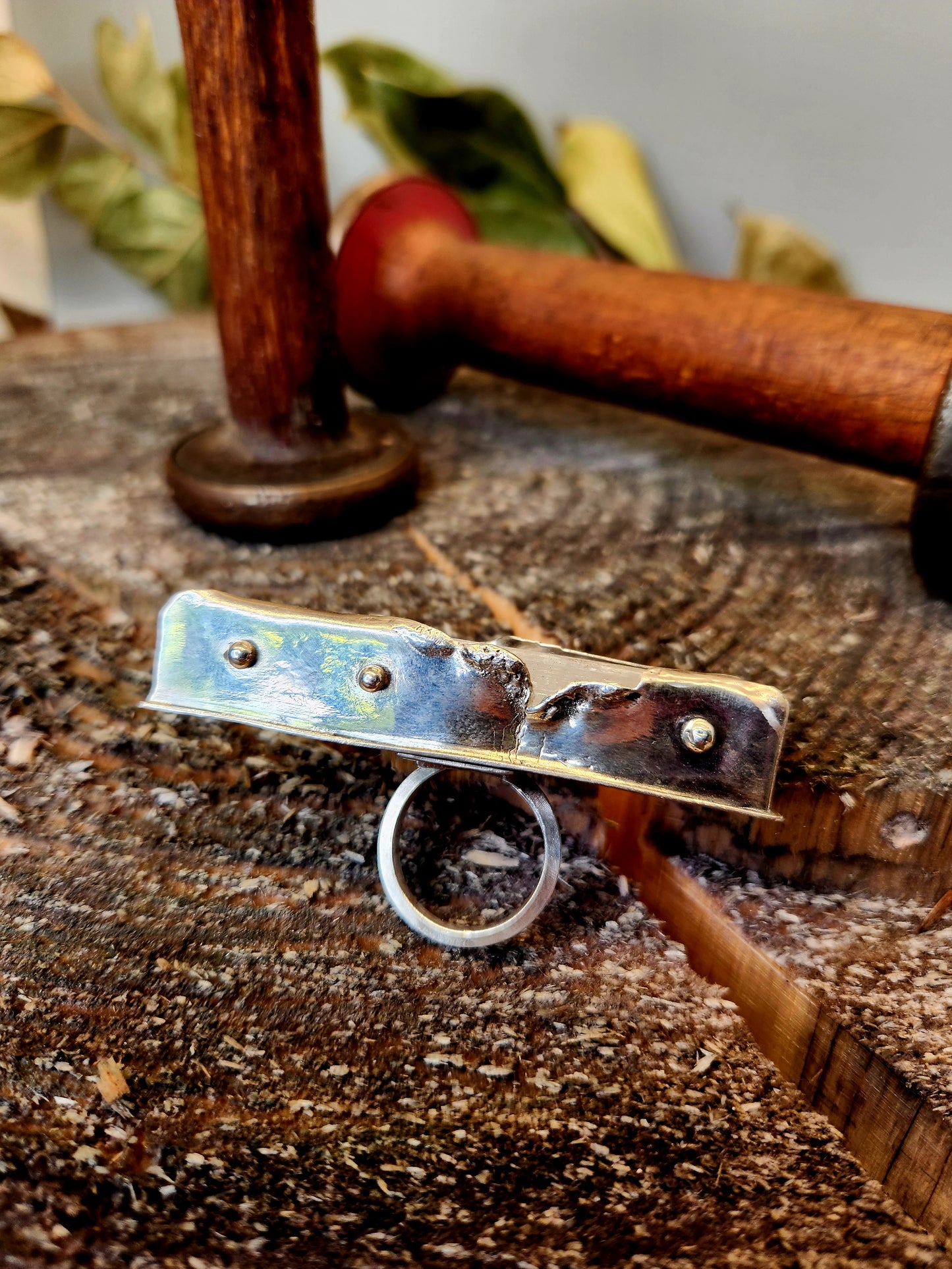 Selenite wand  statement ring.