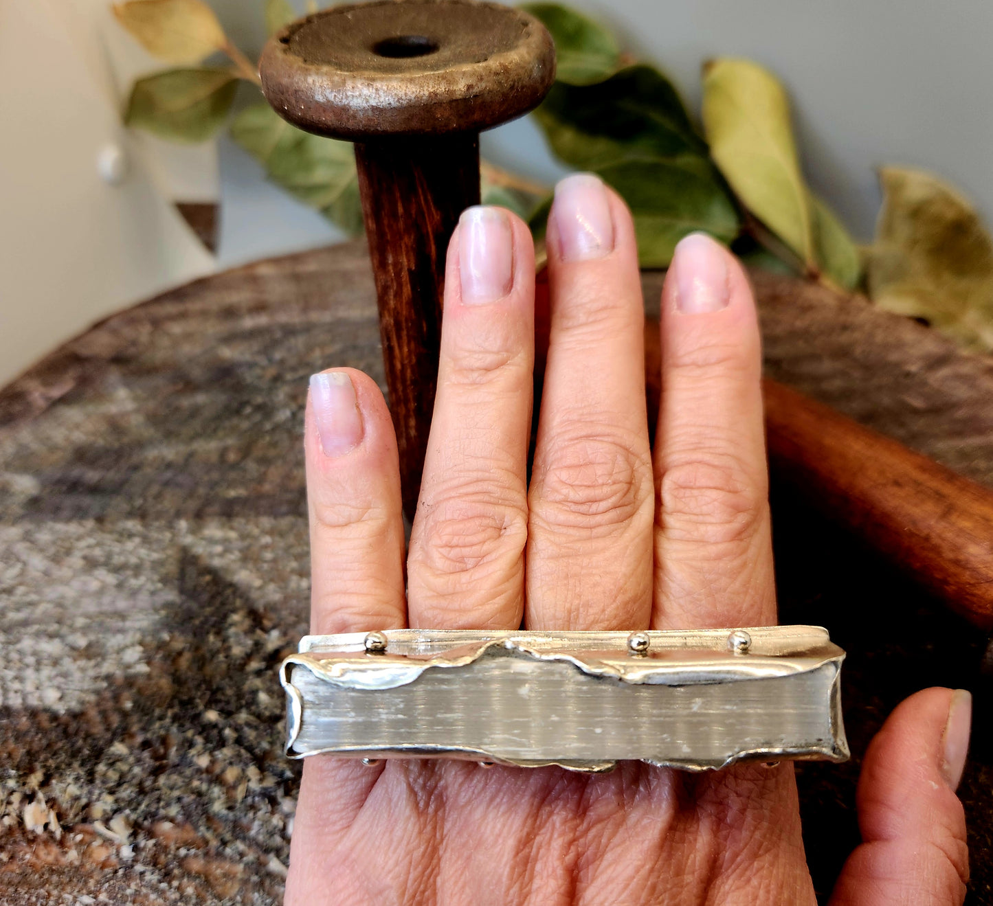 Selenite wand  statement ring.