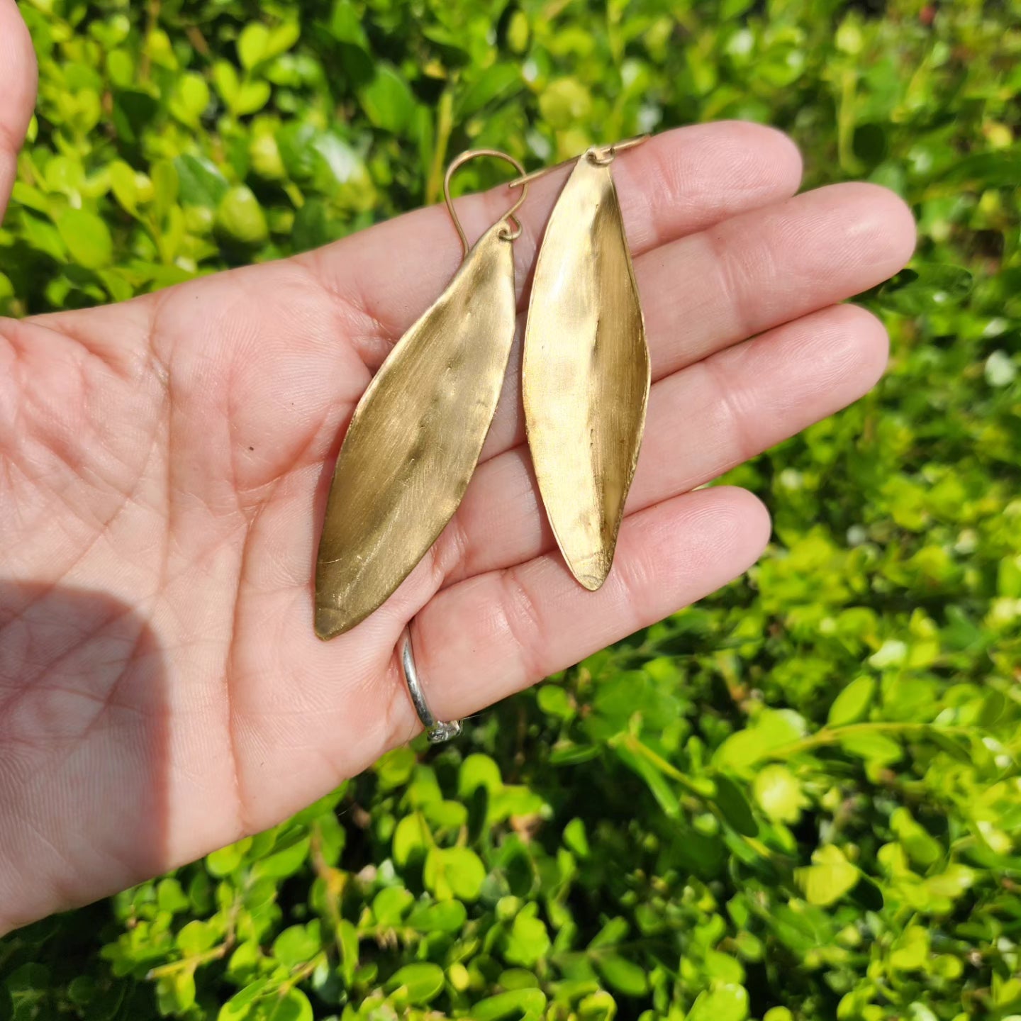 Brass leaf dangle earring