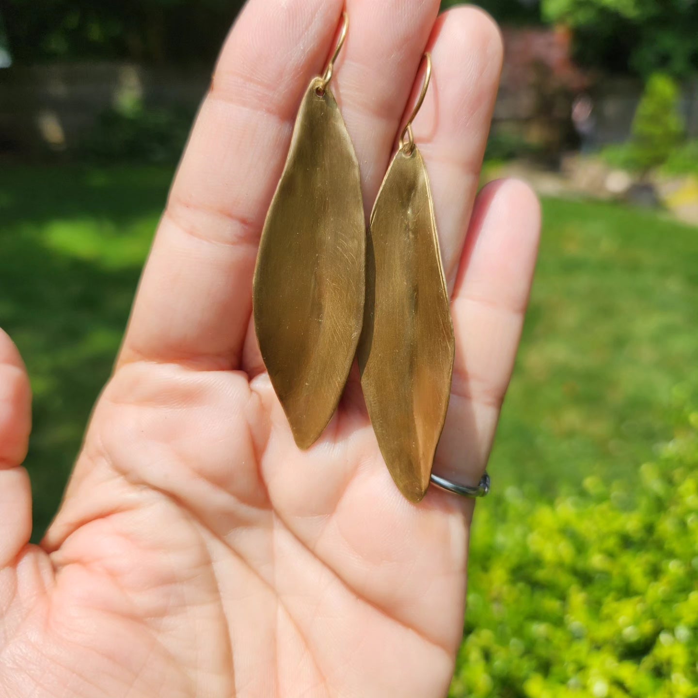 Brass leaf dangle earring