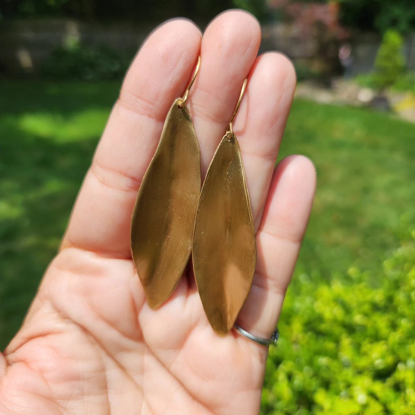 Brass leaf dangle earring