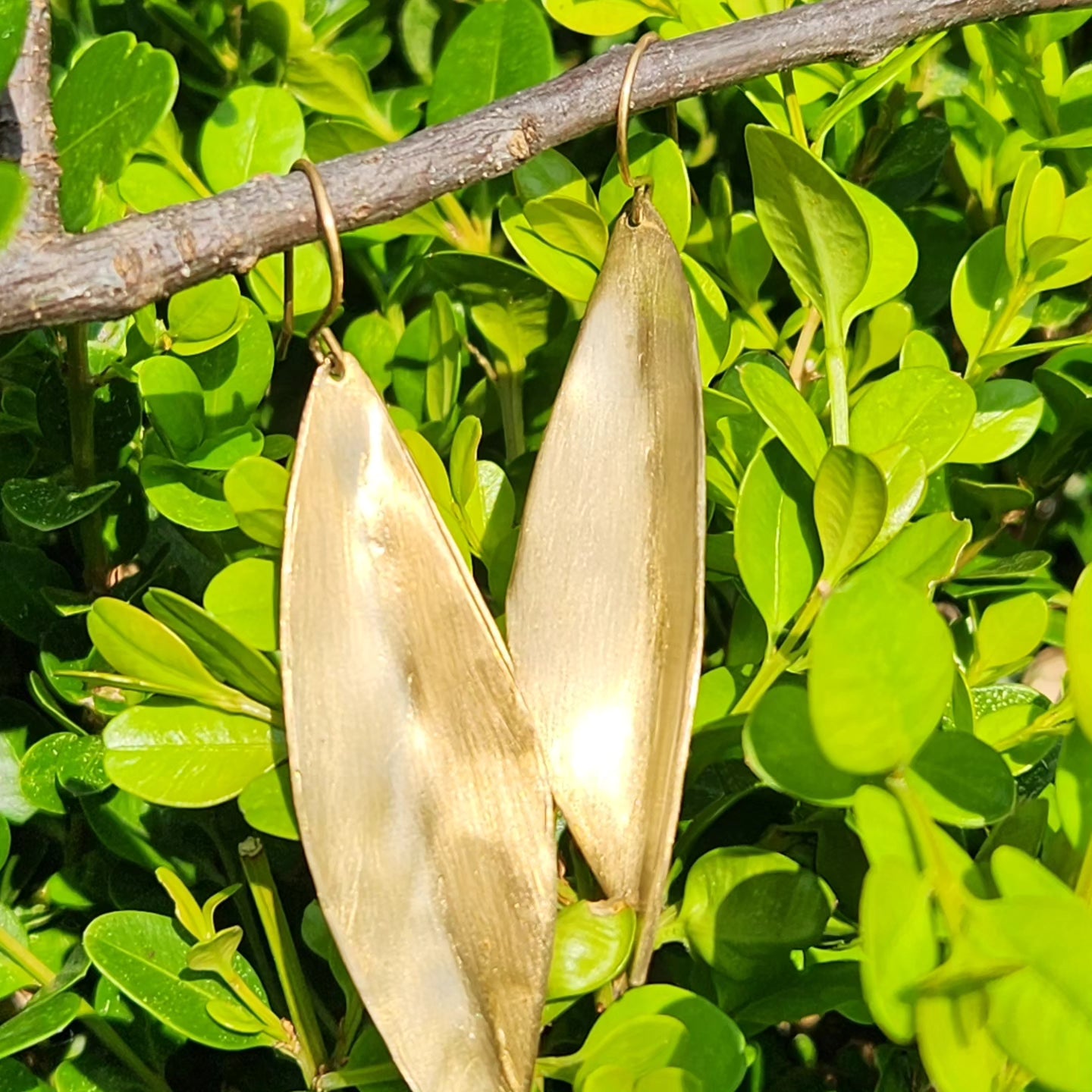 Brass leaf dangle earring