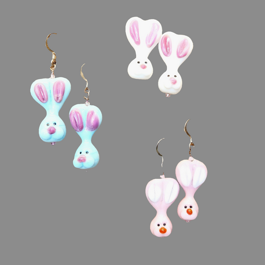 Lampwork glass Easter Bunny Dangle Earrings