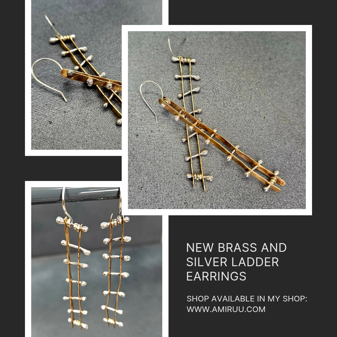 Modern brass and silver ladder earrings MTO