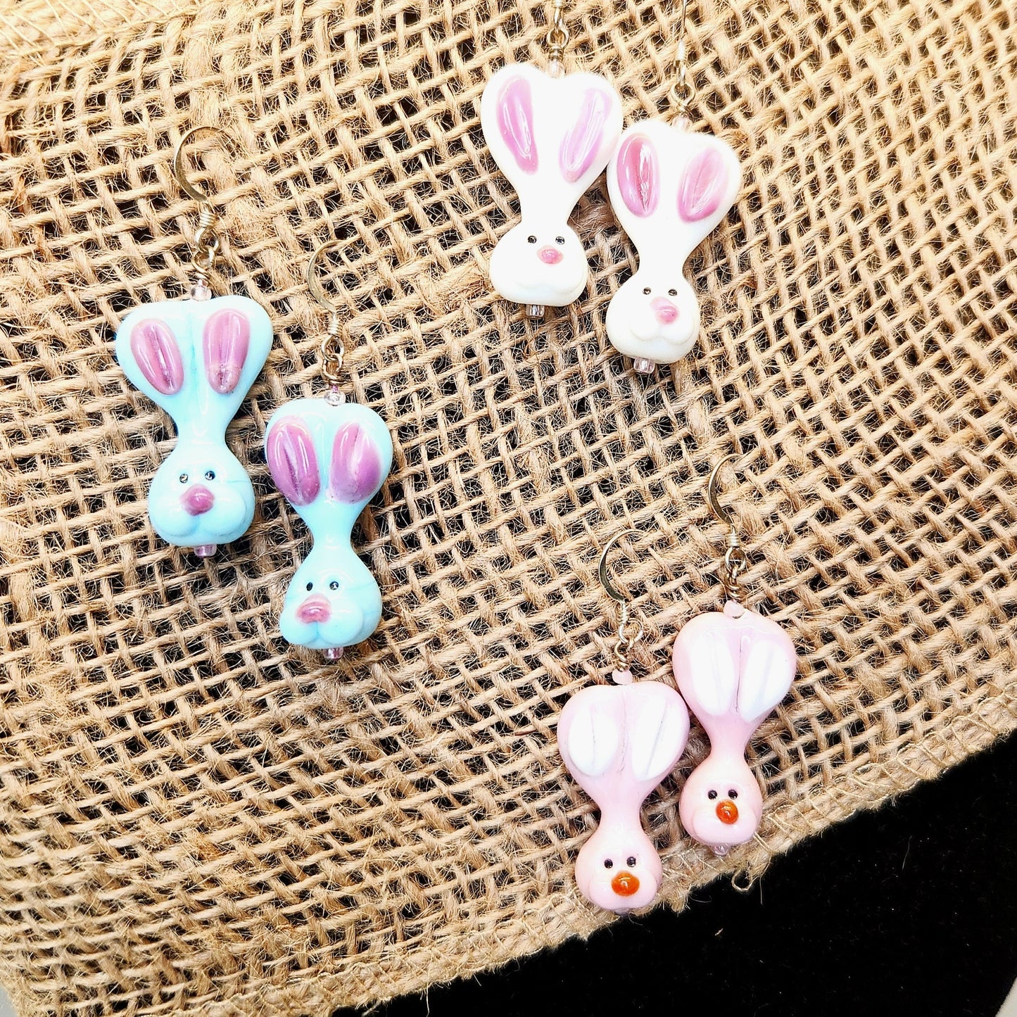 Lampwork glass Easter Bunny Dangle Earrings