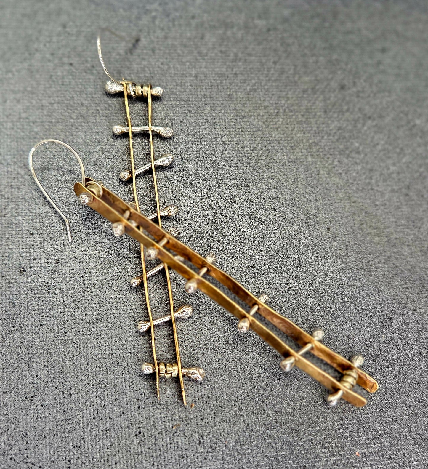Modern brass and silver ladder earrings MTO