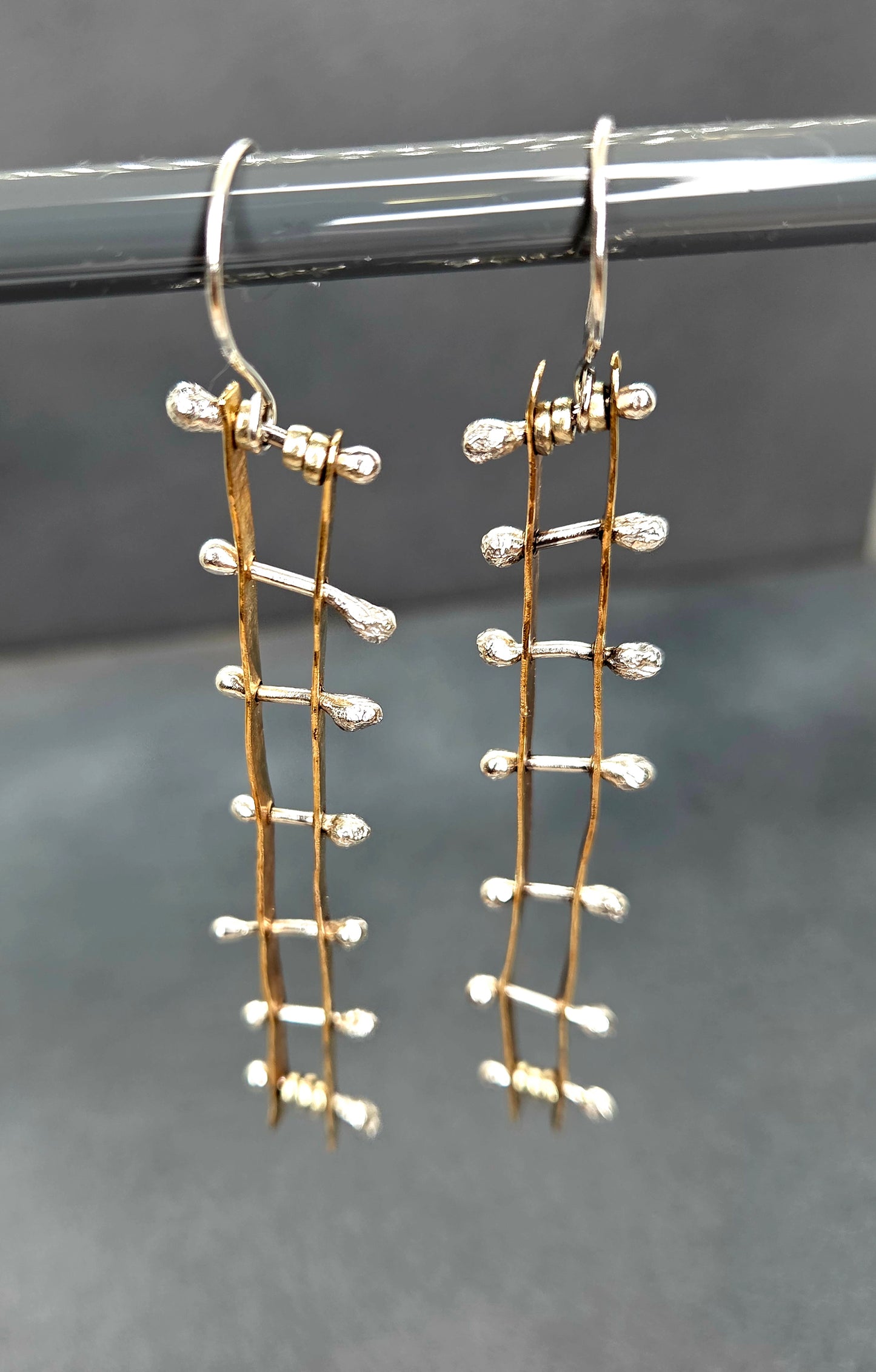 Modern brass and silver ladder earrings MTO