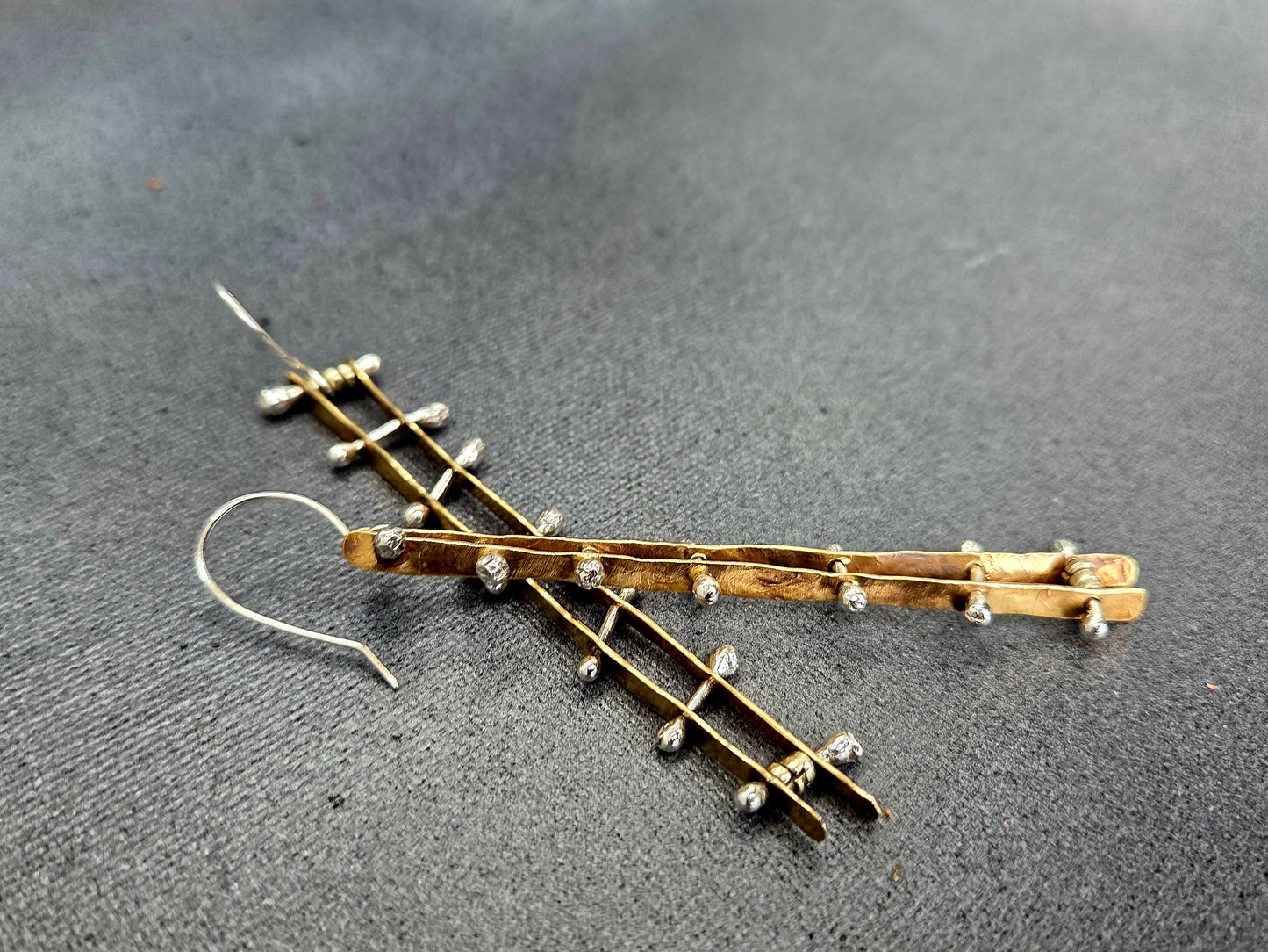 Modern brass and silver ladder earrings MTO